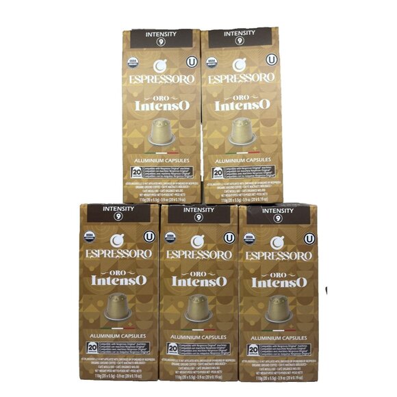 100 Capsules Espressoro Oro Intenso Intensity 9 Pack of 5 Dark Roast Italian - Picture 1 of 6